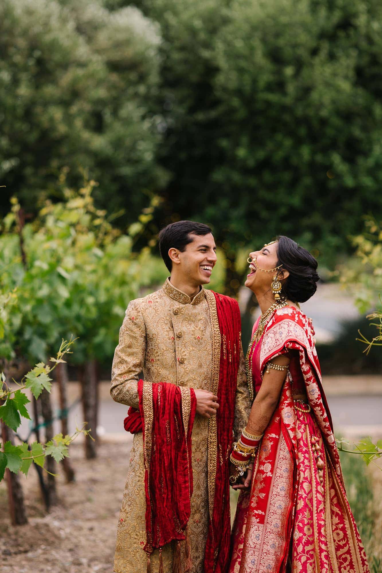 Bride and groom before Indian ceremony at winery in Pleasanton