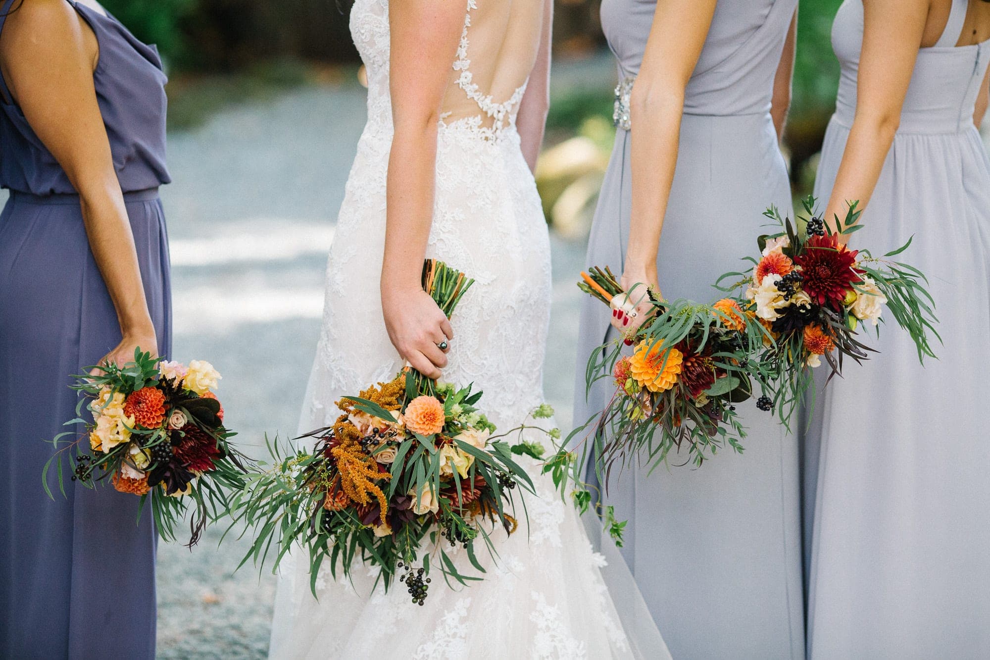 rustic wedding bouquet and bridesmaids bouquets.