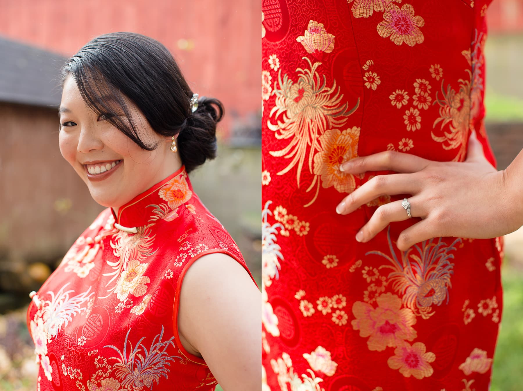 portrait of bride in her qipao outside